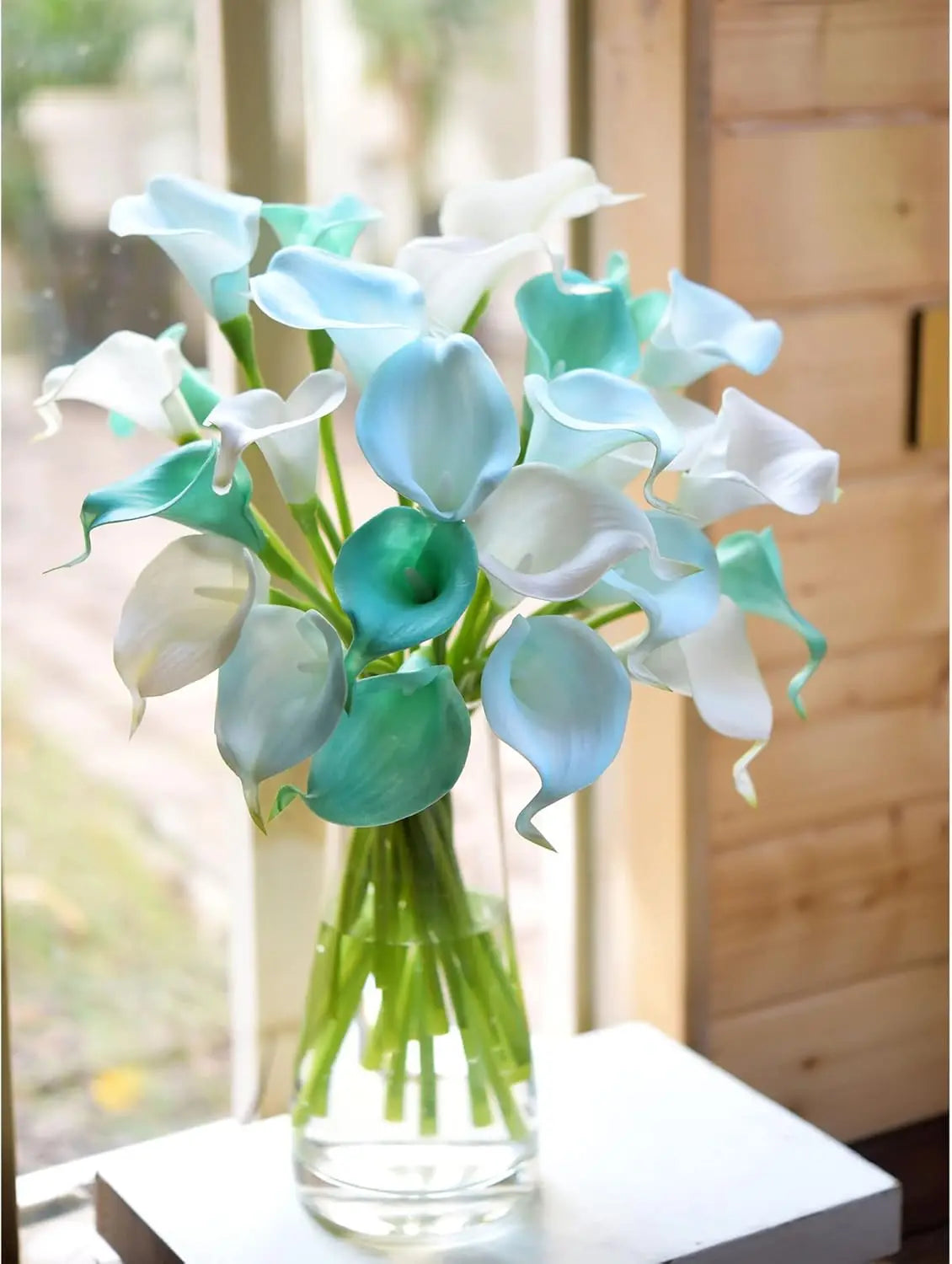 bouquet fleurs artificielles calla lily turquoise vert decoration intérieur moderne minimaliste