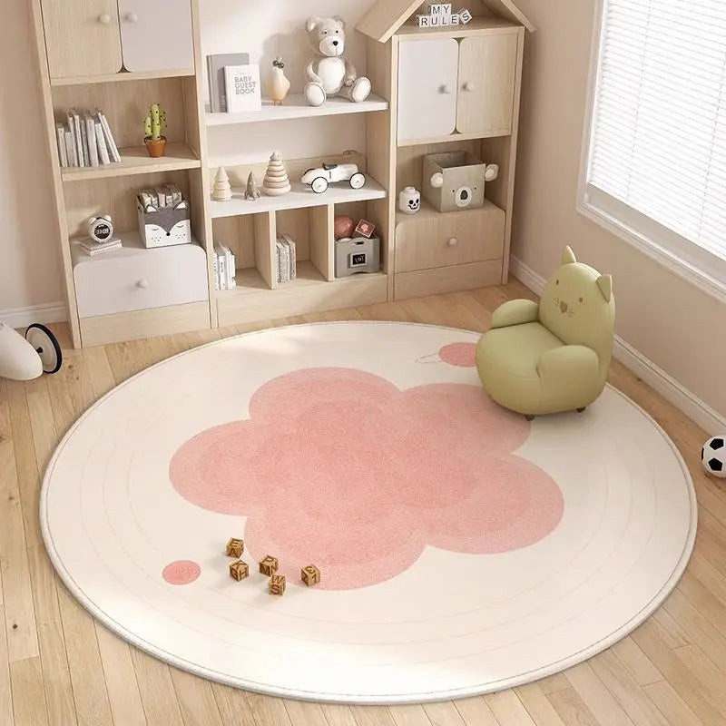 tapis rond nuage enfant moderne rose clair antidérapant 80x80cm 120x120cm salon chambre