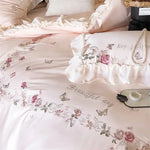 ensemble literie rose clair broderie fleurs papillons queen size coton égyptien 1000tc doux respirant