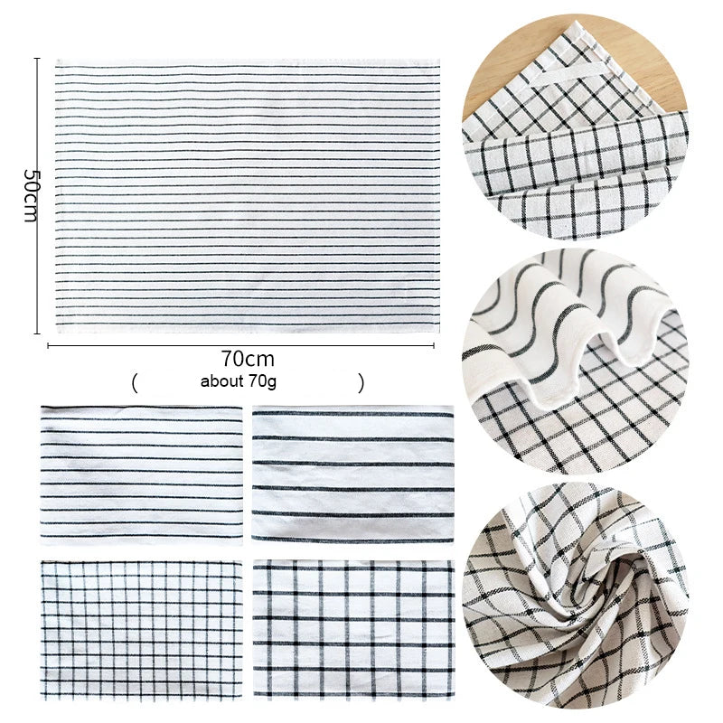 serviettes cuisine coton blanc noir rayures classiques pack pcs 50x70cm table manger restaurant