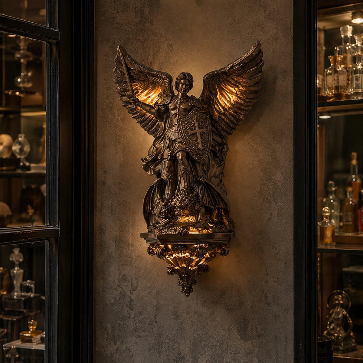 statue murale historique figurine antique bronze doré décoration intérieure baroque gothique complexe sculptural