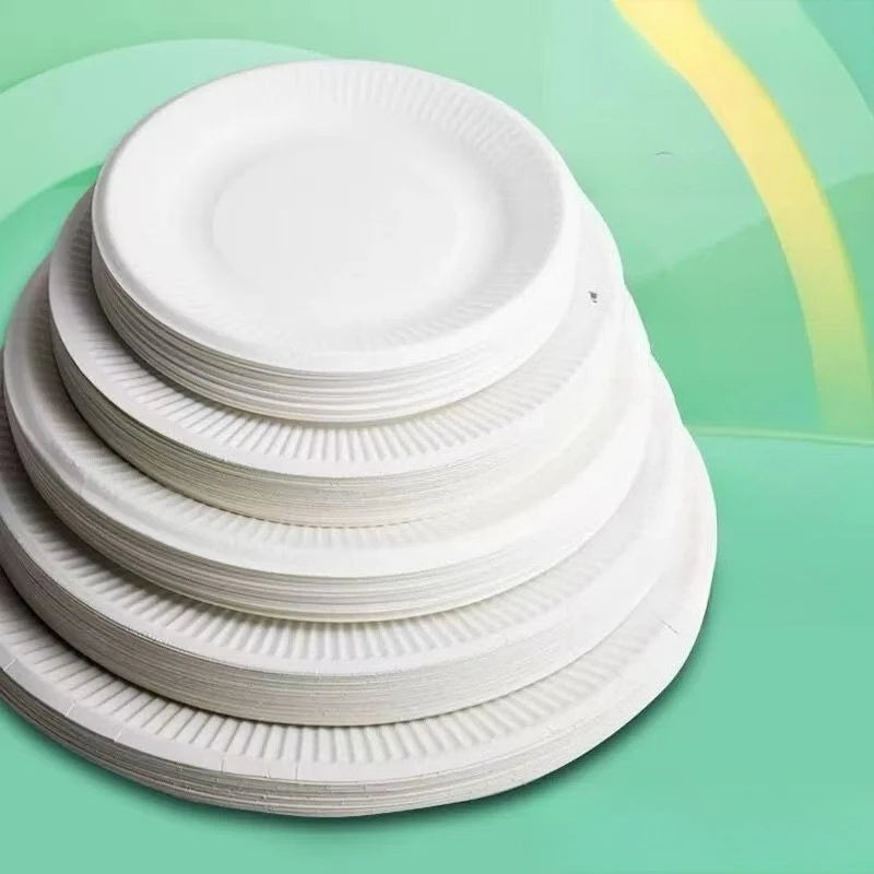 assiettes carton jetables blancs rayures verticales simples mariage anniversaire noël occasions fêtes 50 pièces