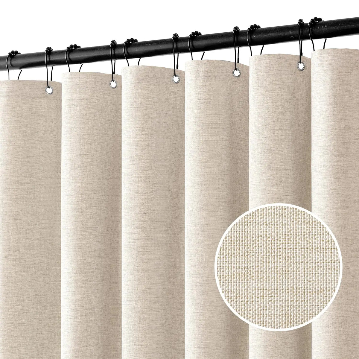 rideau douche moderne imitation lin beige opaque ourlet lesté crochets métalliques black