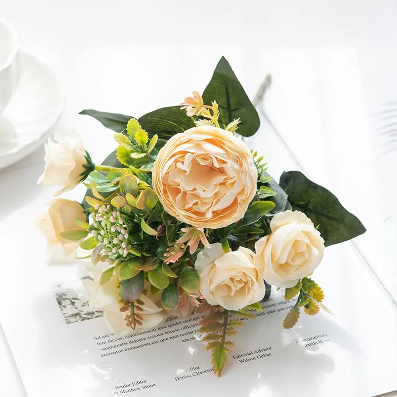 bouquet fleurs artificielles pivoine romantique élégantes mariage anniversaire décoration intérieure blanc beige rose violet