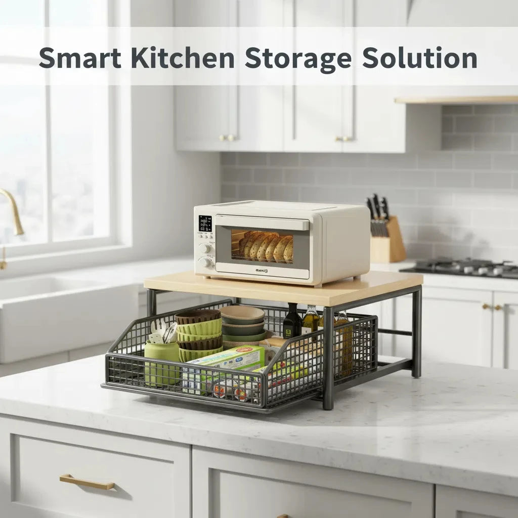 meuble rangement cuisine noir tiroir grille bois compartiments organisation dosettes thé minimaliste