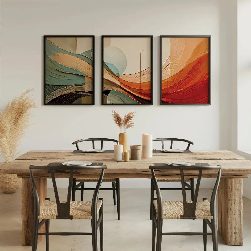 tableaux contemporains abstraits vert beige orange sans cadre moderne decoration intérieure ondulé