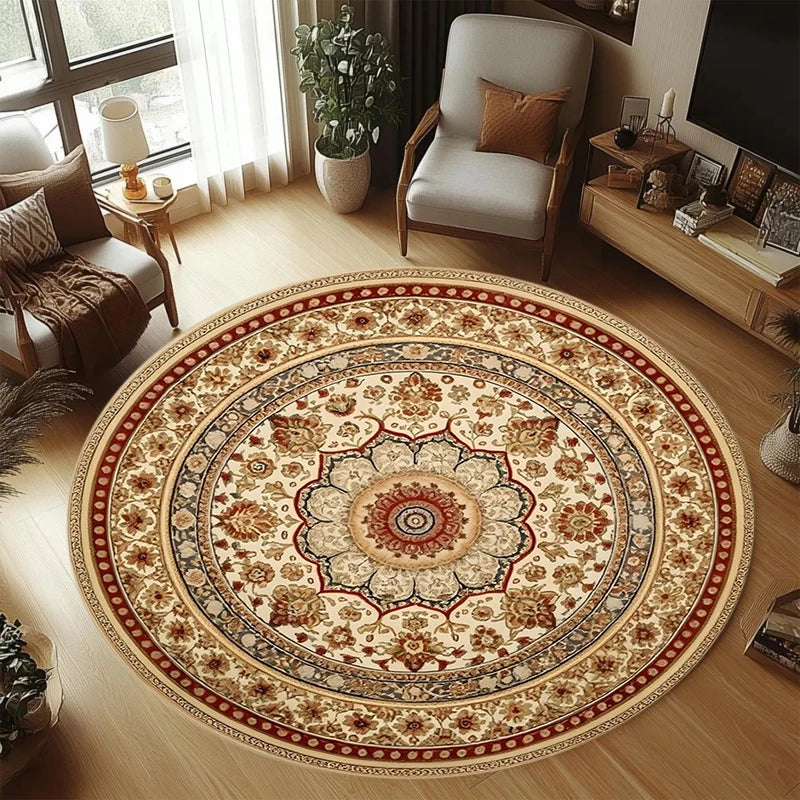 tapis rouge ornements floraux motifs géométriques 80x80cm 120x120cm salon chambre decoration interieur polyester