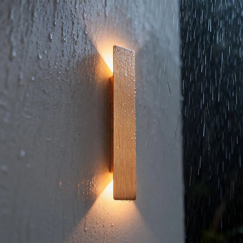 applique murale led moderne marron clair rectangulaire minimaliste imperméable fixée mur sources lumineuses