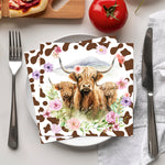 serviettes papier motif vache marron blanc rose violet vert anniversaire rustic floral
