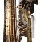 rideau vert beige marron broderie bambou franges classique traditionnel tassel translucent