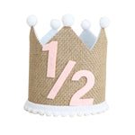 couronne décorative marron blanc bleu rose pompons chiffres anniversaire enfant photo rustic
