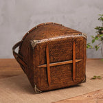 panier rangement tissé bambou marron traditionnel poignée bois rangement pique niqueextérieur thé