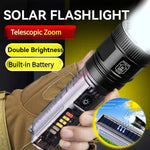 lampe torche led puissante rechargeable panneau solaire intégré lumière intense résistante chocs auto défense