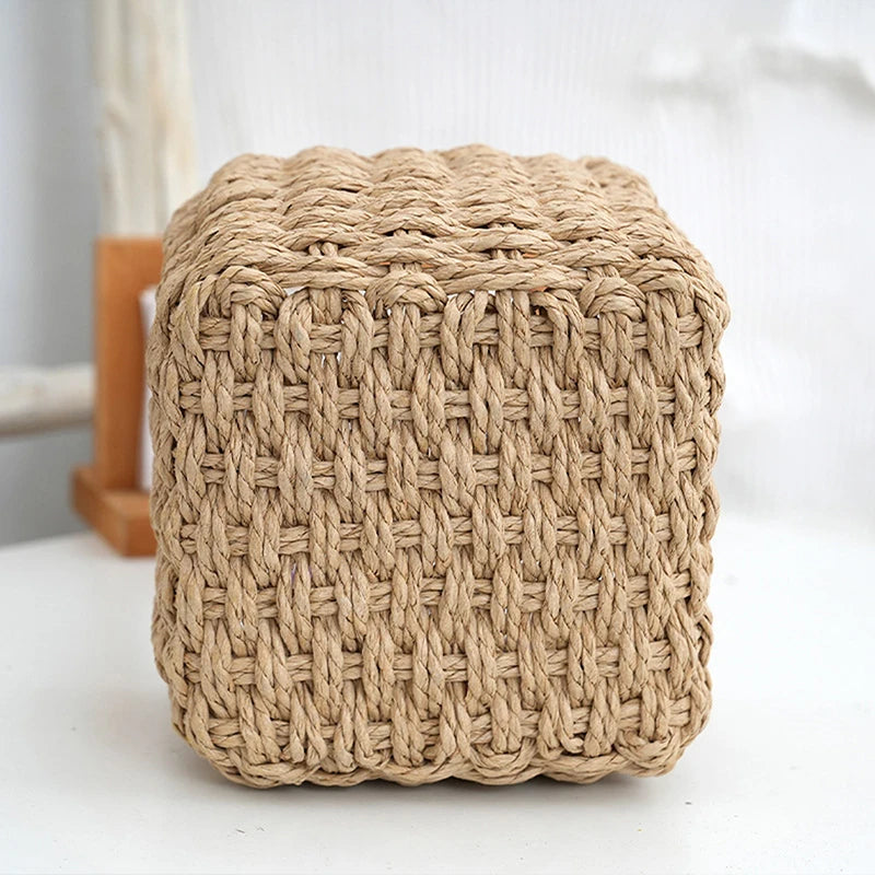 paniers tissés main gris blanc marron clair rustique opacité organisation maison decoration