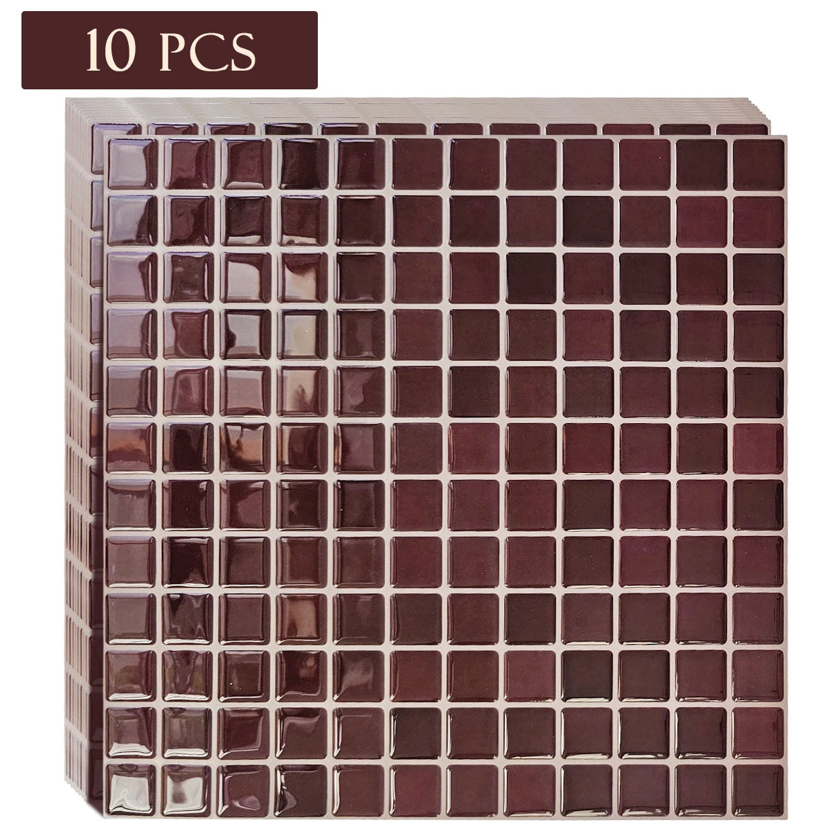 carreaux muraux auto adhésifs mosaïque carrée moderne marron foncé vert résistants eau pack 10