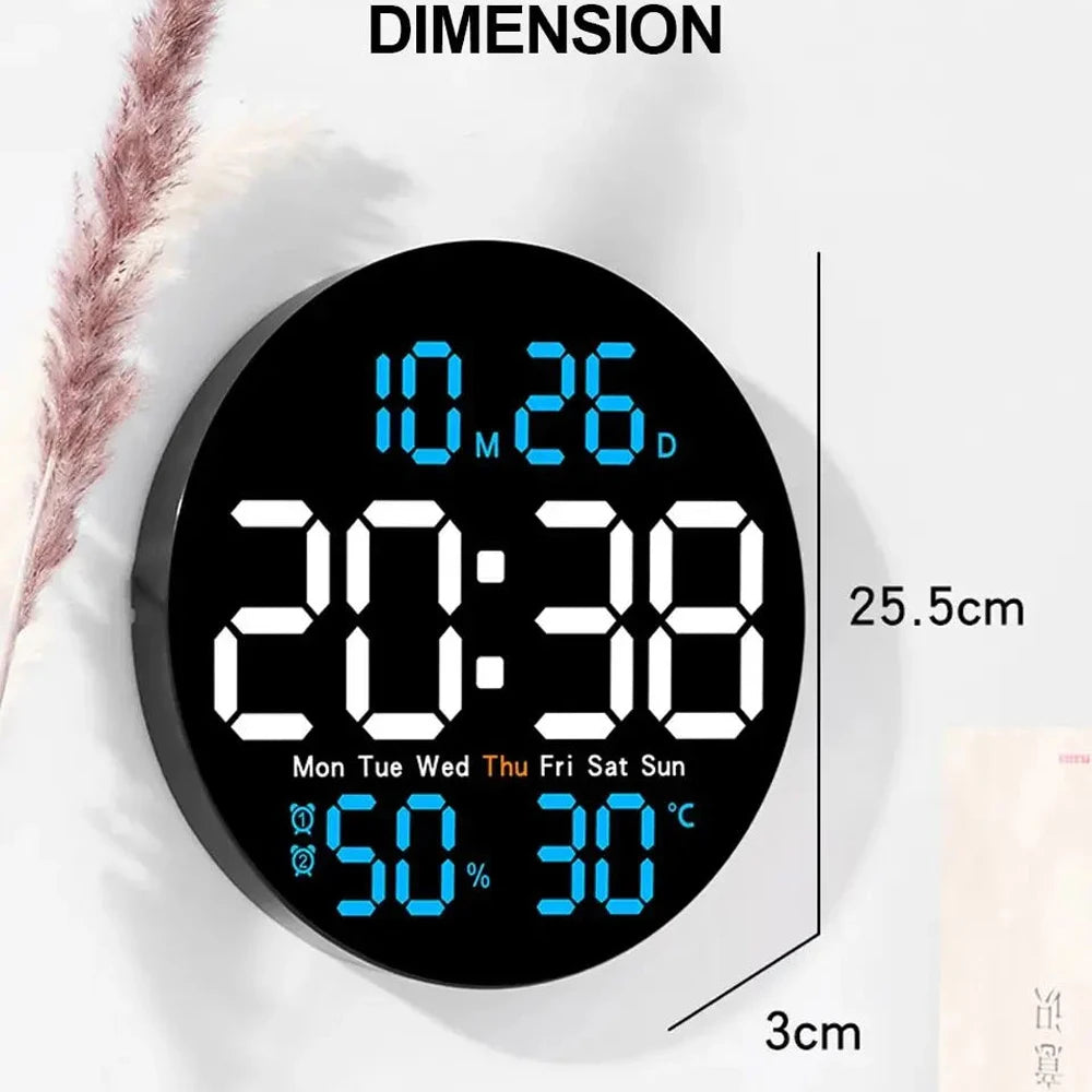 horloge murale numérique LED double alarme calendrier température humidité réglable luminosité télécommande moderne