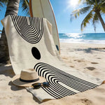 serviette plage géométrique moderne minimaliste rayures cercles or noir rapide absorption polyester rectangle