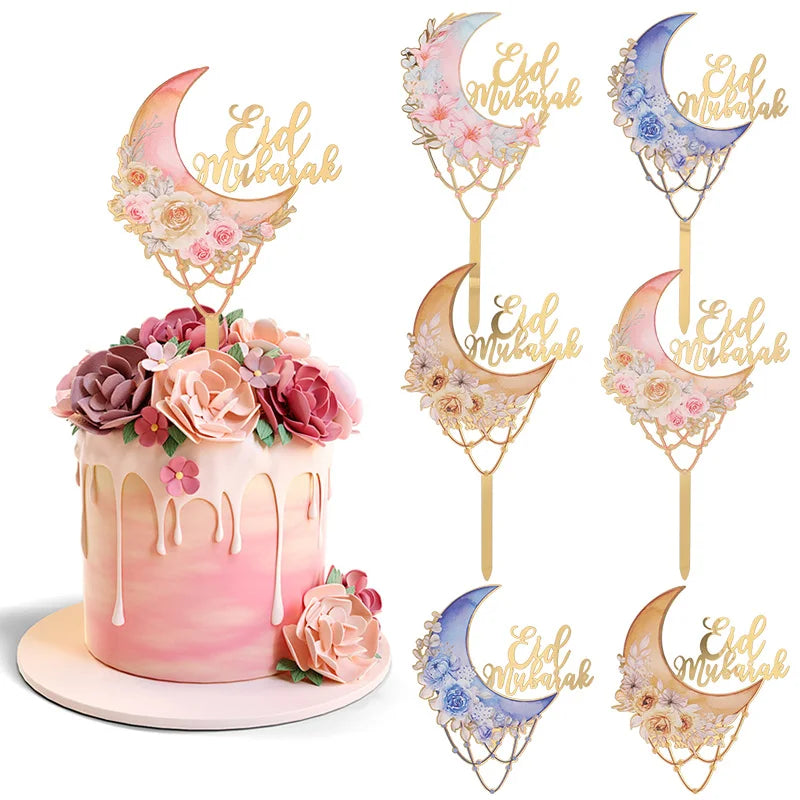 décoration gâteau or rose bleu boho chic pique bois fleurs géométrique İslam fête