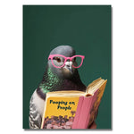 affiche murale humoristique oiseau livre texte moderne salle bain décoration maison vert foncé gris