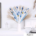 bouquet dried flowers rouge blanc bleu vert feuilles fleurs plumes ruban bleu naturel rustique