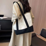 sac main toile beige uni casual bandoulière poches réutilisable grande capacité