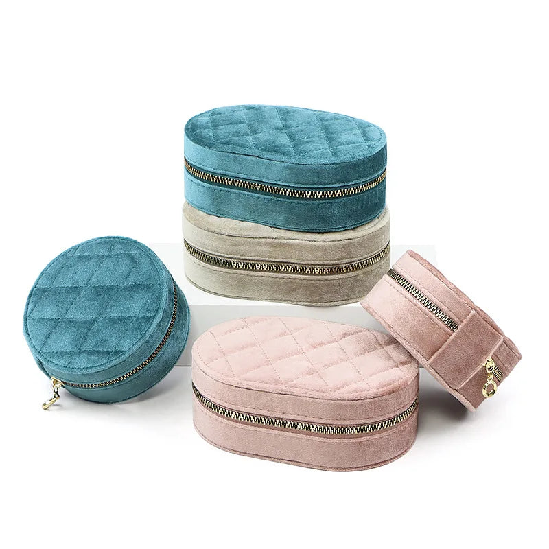 boîtes bijoux velours bleu rose moderne élégantes anneaux bracelets glissière portable voyage festival