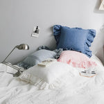 coussins volants coton blanc rose bleu doux moderne lit respectueux environnement