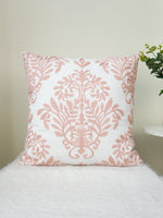 taie d'oreiller brodée motif floral blanc rose coussin décoratif classique fixations oreillettes