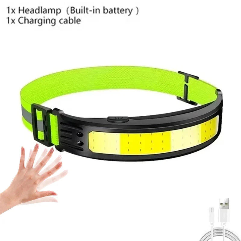 lampe frontale led rechargeable usb pêche chasse camping étanche modes luminosité bandes ajustables interrupteur