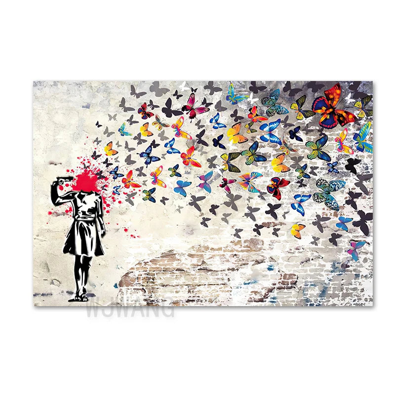 tableau abstrait enfant papillons colorés moderne sans cadre chambre salon chambre enfant