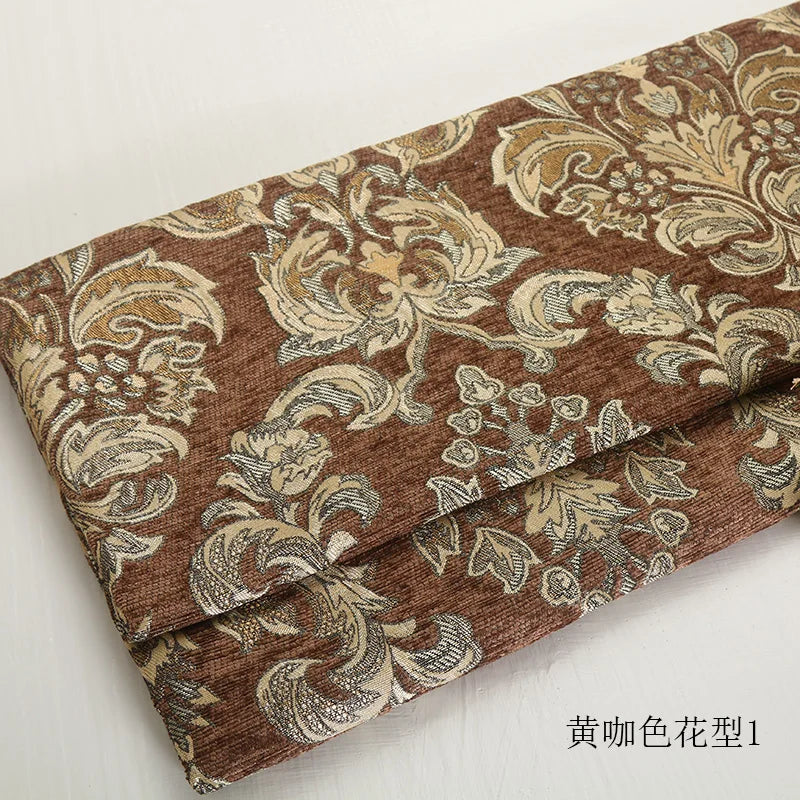 tissu canapé chenille brocart motif floral rouge marron beige rembourrage décoration maison classique