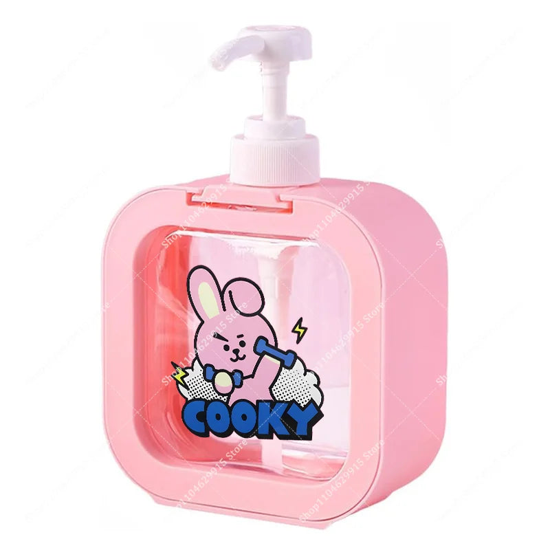 distributeur savon liquide pompe plastique rose transparent personnage animé mignon bouteille shampoing mains cadeau