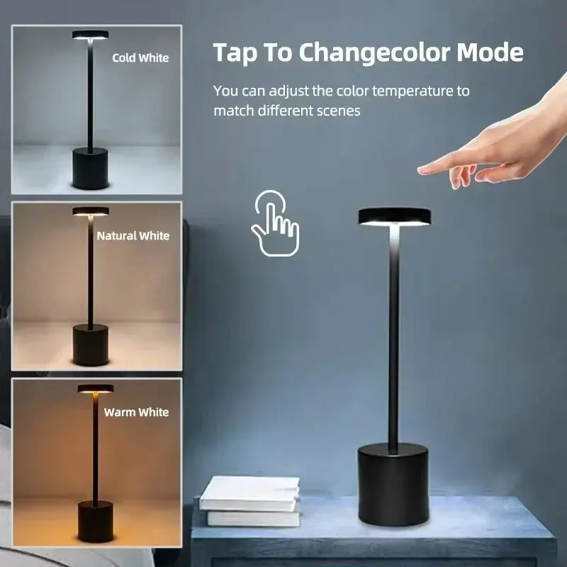 lampe table led rechargeable couleurs multiples moderne noir blanc doré chambre tactile adjustable