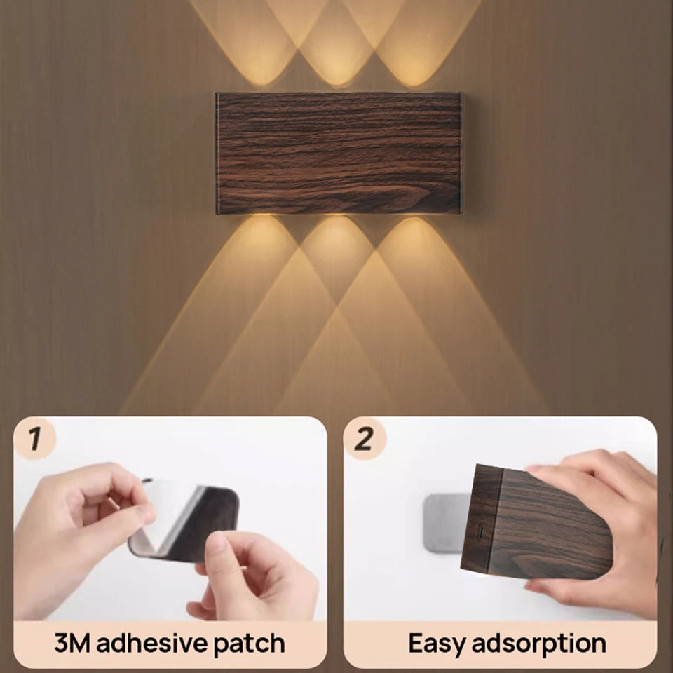 lampe murale led portable noir bois moderne adhésive rechargeable tactile type