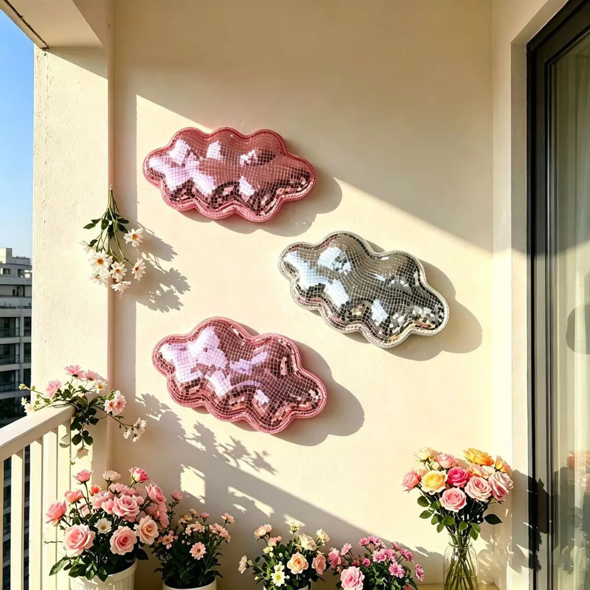 Décoration Murale Verre Nuage Réfléchissant Adhésif Style Boule Disco Intérieur Design Ornement Unique Gain