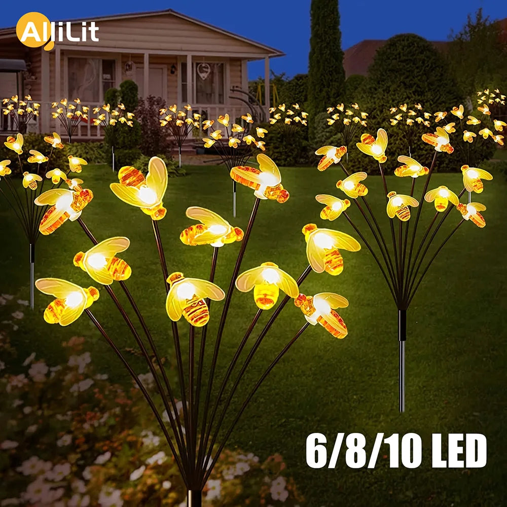 lumière solaire abeilles moderne noire jaune patio extérieure décoration jardin fixée piquetextérieur moderne