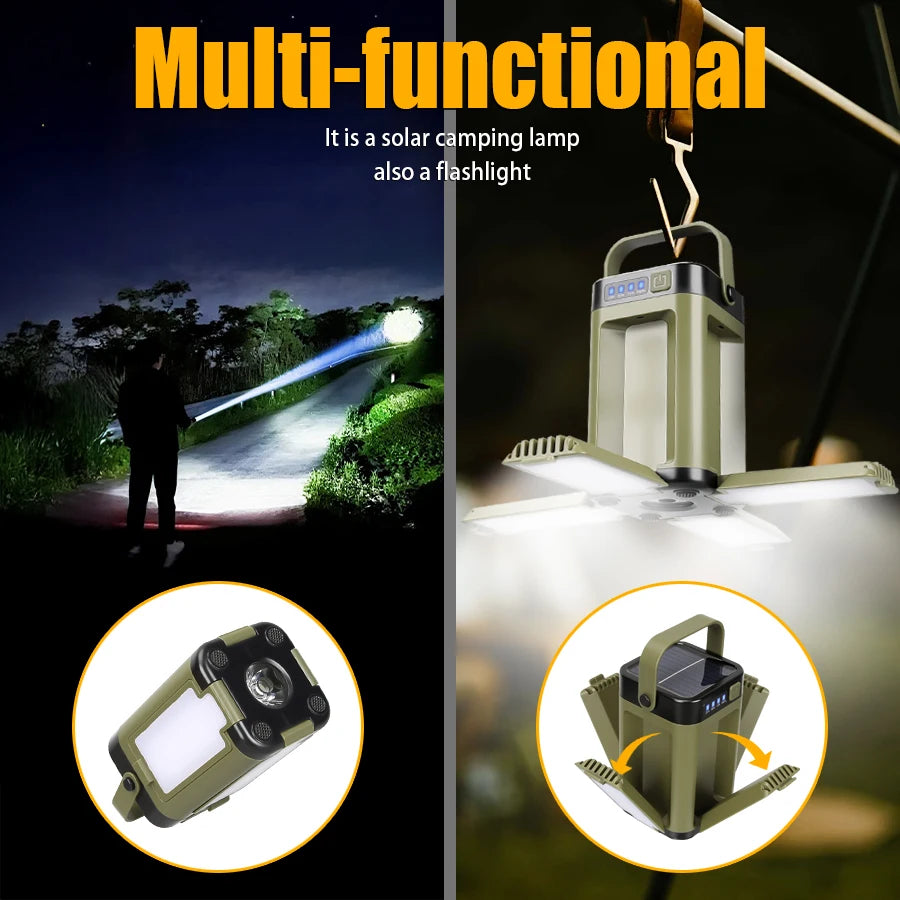 lampe solaire portable camping vert olive modes éclairage led recharge usb