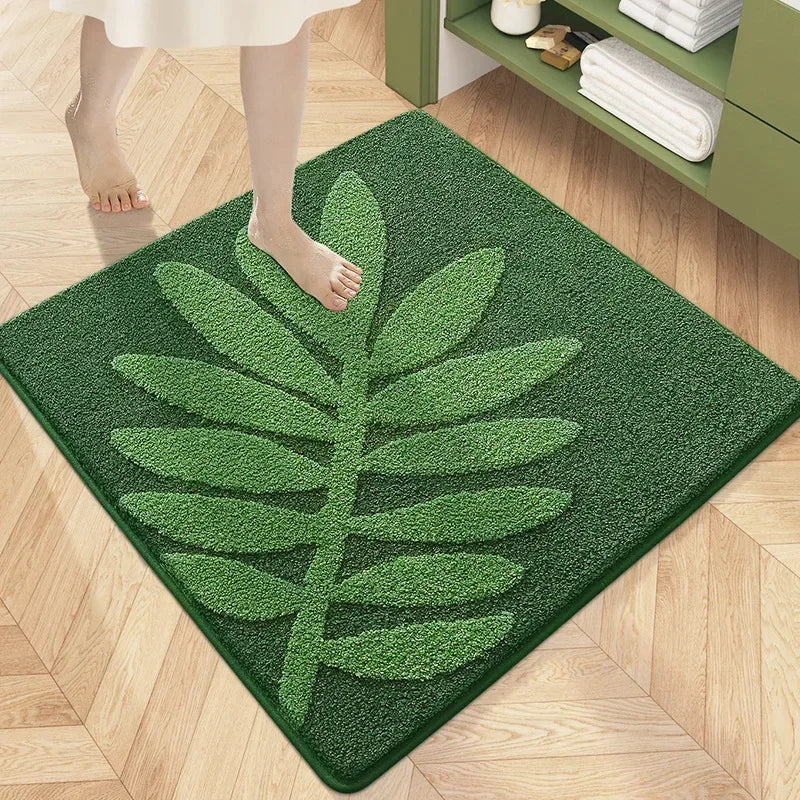 tapis bain microfibre carré motif fleurs moderne doux absorbant salle bain vert blanc