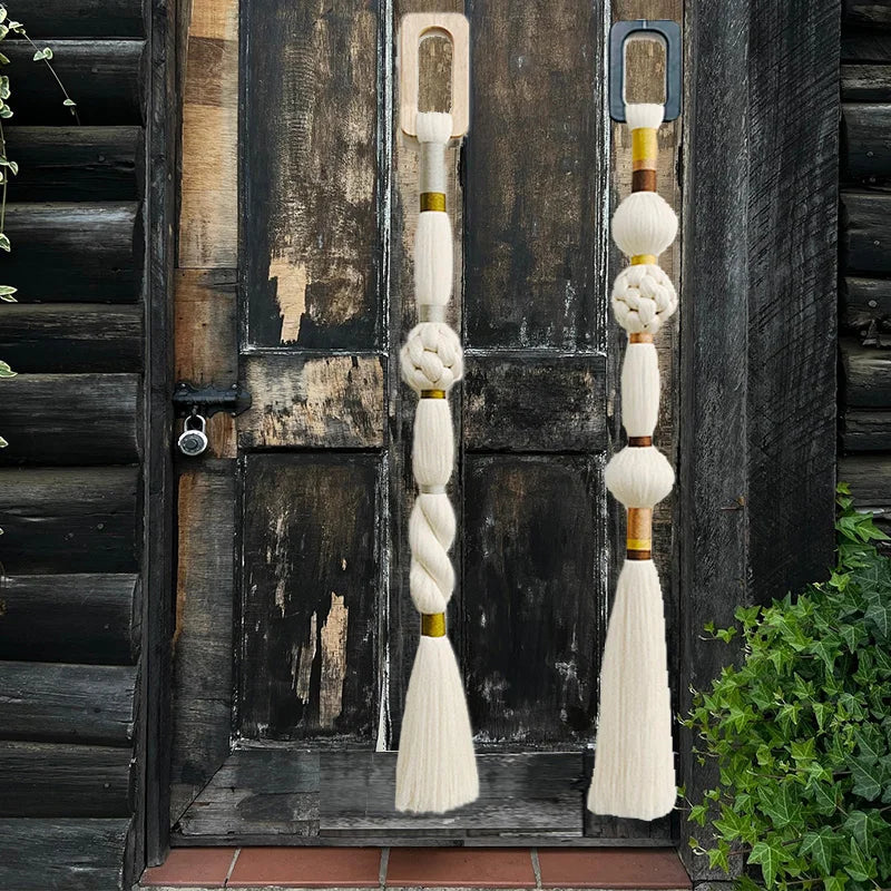 rideau franges nœuds blanc doré moderne bohème anneaux métalliques 100cm 125cm 130cm