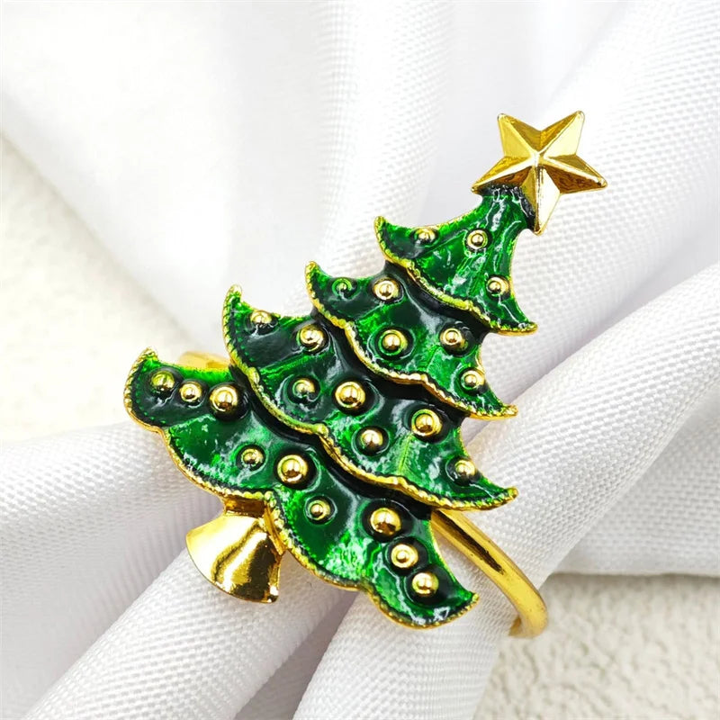 anneaux serviette arbre noël or vert argent décoration festive table hiver noël ornement métal