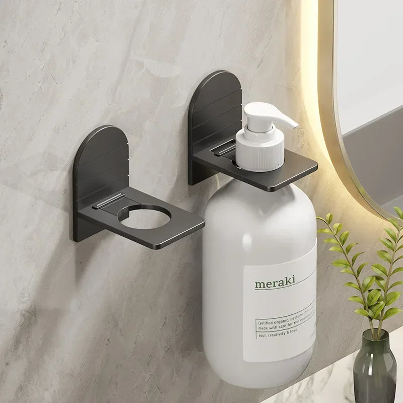 porte savon mural adhésif métal noir moderne salle bain organisation étagère fixe bouteilles shampoing