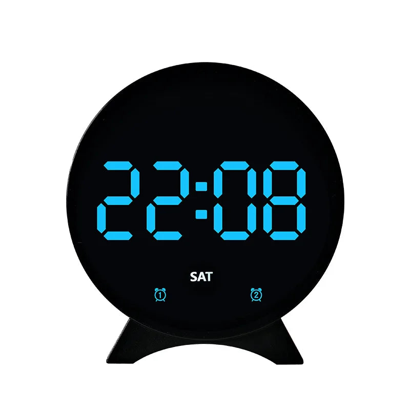 horloge numérique moderne affichage température semaine alarmes LED blanc noir vert bleu