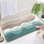 tapis bain polyester doux absorbant moderne vert gris beige bleu blanc ondulé geometrique