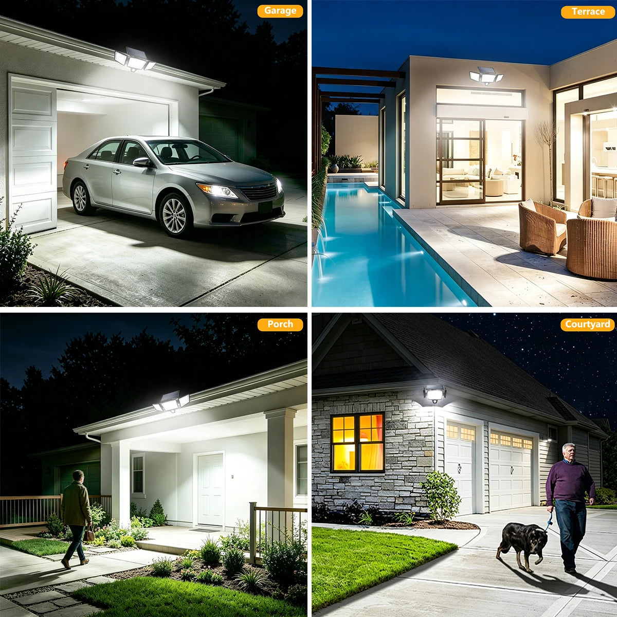 lampe solaire extérieure détecteur mouvement ip65 208 led contemporaine noire autoinstallation