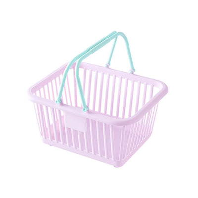 Panier de rangement plastique bleu sur bureau organisé