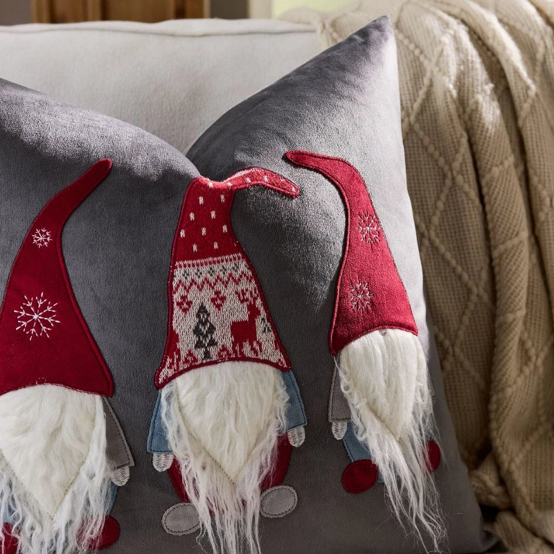 housse coussin brodée rennes noël traditionnelle décorative coton polyester gris beige vert bleu rouge