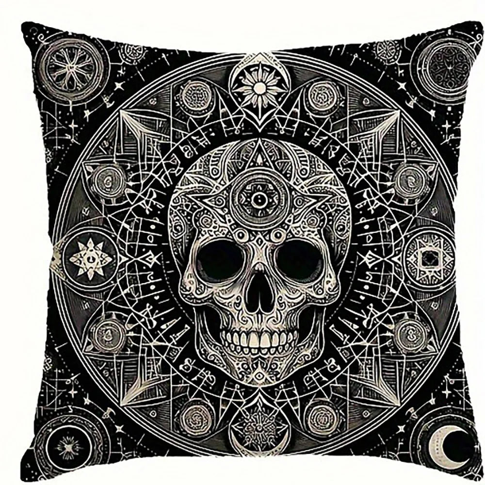 taies d'oreiller gothiques crânes étoiles noires blanches maison lit 45x45cm polyester peachskin