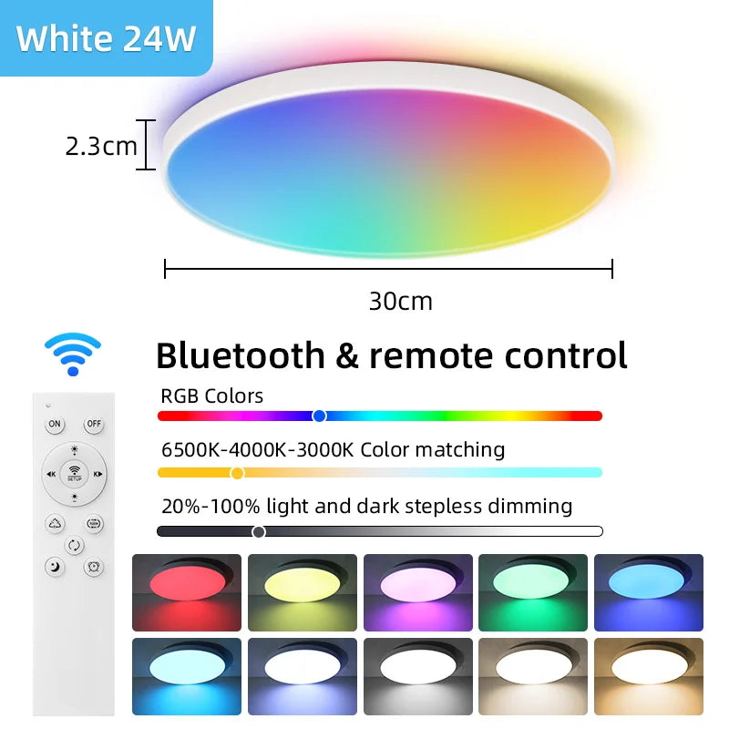 plafonnier intelligent led blanc noir télécommande rgbcw éclairage moderne