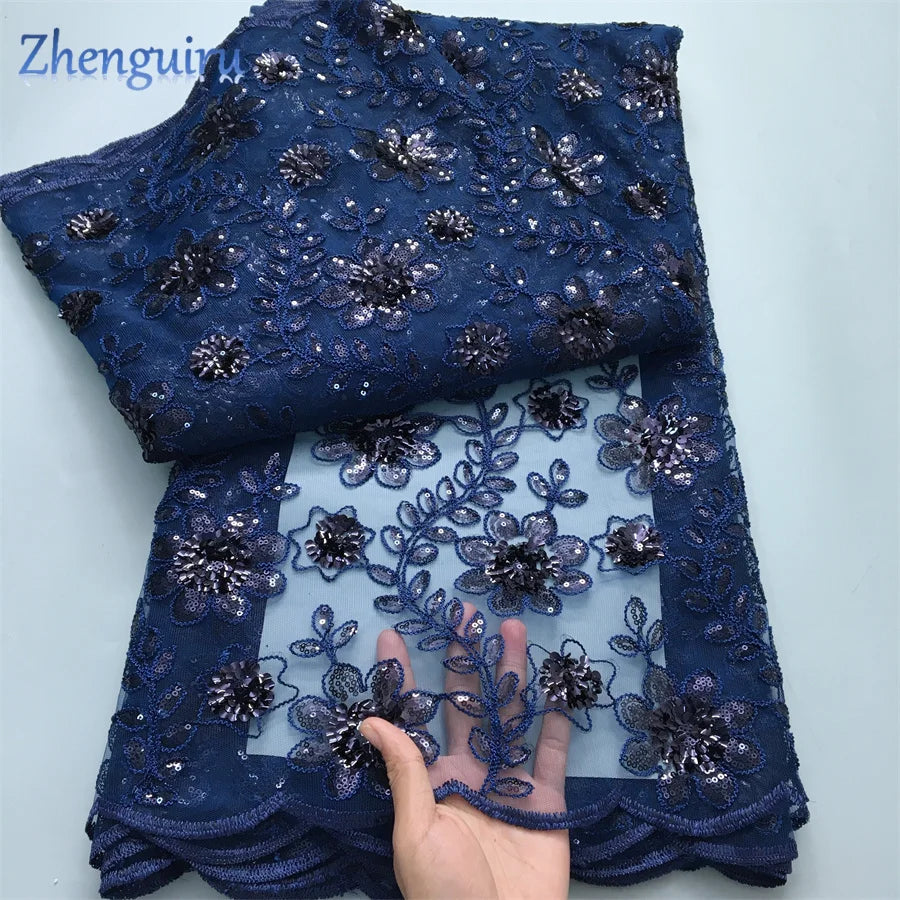 tissu polyester dentelle africain brodé paillettes fleurs transparent occasion parti