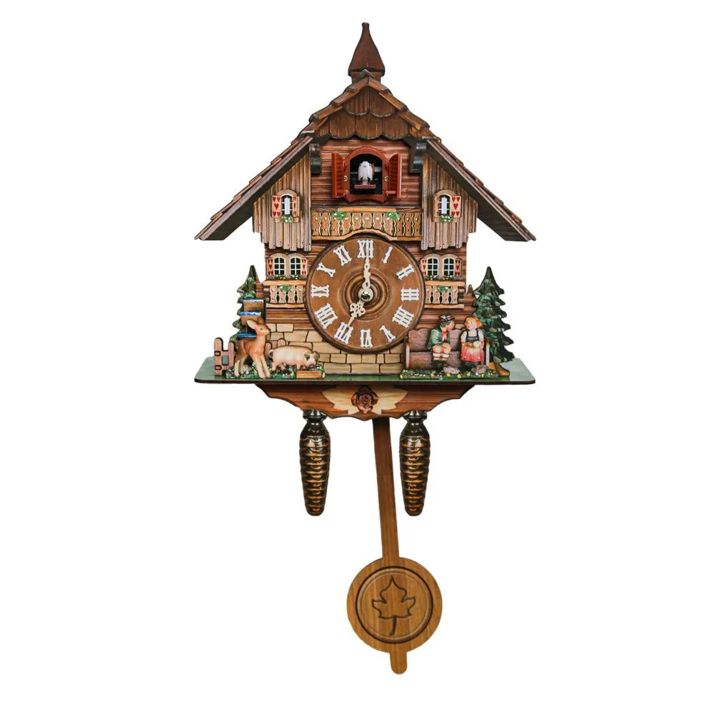 horloge murale coucou vintage quartz bambou bois carillon oiseau décoration salon nordique traditionnel pendule